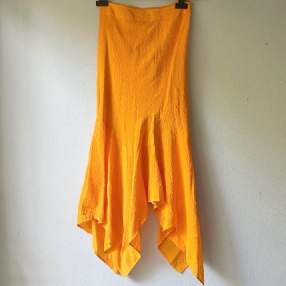 Ganni NWOT Orange Seersucker Handkerchief Midi Skirt Size 4